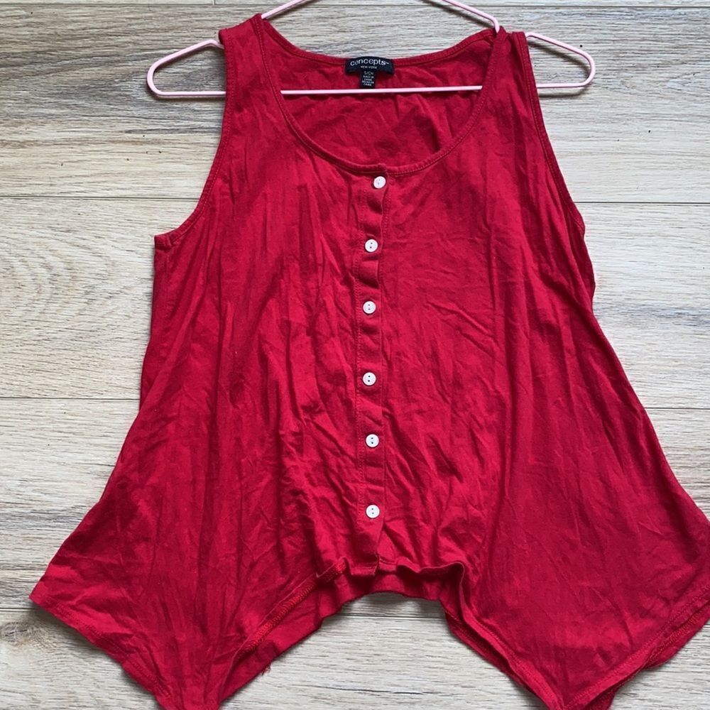 INC International Concepts Red Tie Up Tank Top With White Buttons - Picture 3 of 4
